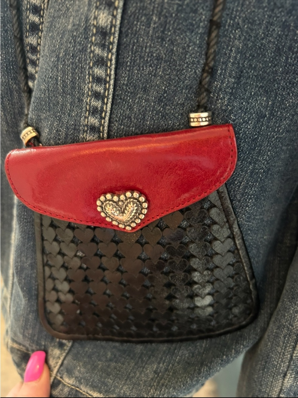 Y2K Brighton Lg Demin Jacket Purse/Sunglasses/Wristlet/Heart Appliqué EUC - Picture 12 of 17